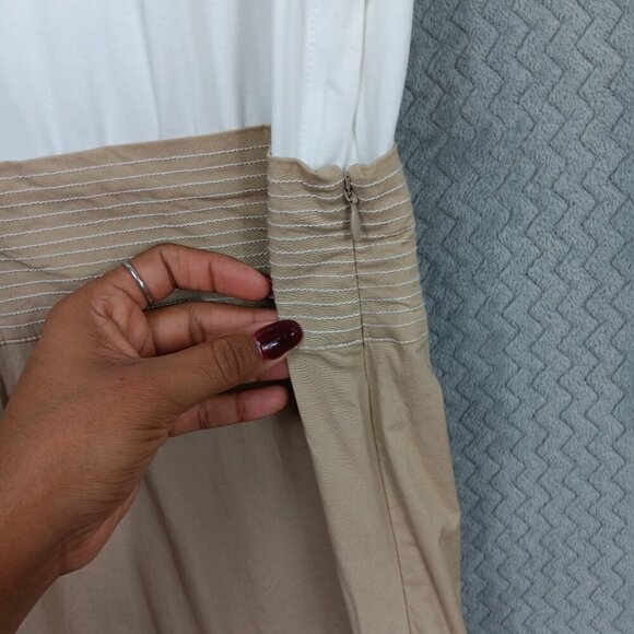 VERONICA BEARD JEANS Women's Amaia Midi Dress Eyelet Cotton Khaki White Size M - Picture 8 of 9